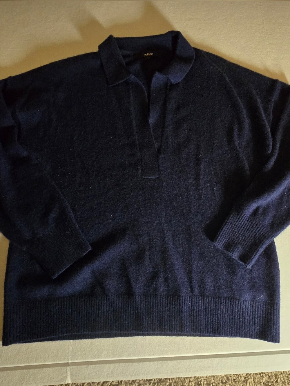 Quince V-Neck Polo Sweater in Deep Navy Mongolian Cashmere